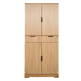 Trikiousd Fluted Kitchen Pantry Cabinet, Freestanding Cupboard Storage Cabinet