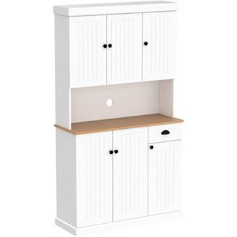 Trikiousd Tall Kitchen Pantry Storage Cabinet with Microwave Stand