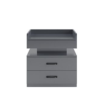 Trikiousd LED Nightstand 2 Drawers Bedside Table Sofa Side Table