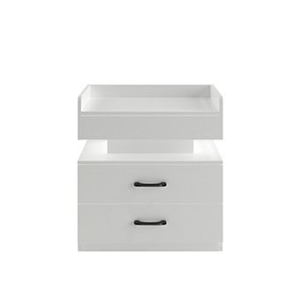 Trikiousd LED Nightstand 2 Drawers Bedside Table Sofa Side Table
