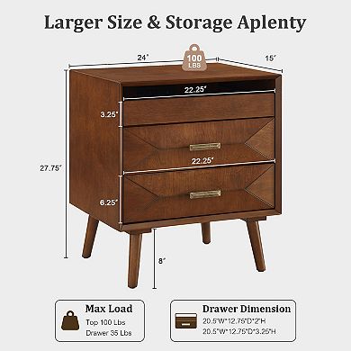 Trikiousd Mid Century Nightstand Bedside Table