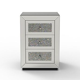 Trikiousd Mirrored Nightstand 3 Drawer Dresser Accent End Table Bedside Table