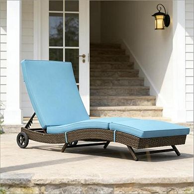 Trikiousd PE Rattan Chaise Lounge Chair Portable Recliner with Wheels