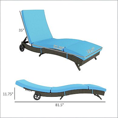 Trikiousd PE Rattan Chaise Lounge Chair Portable Recliner with Wheels