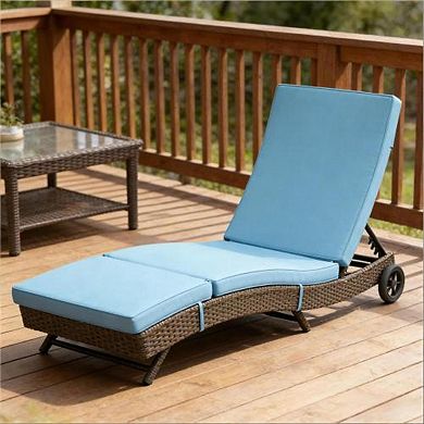 Trikiousd PE Rattan Chaise Lounge Chair Portable Recliner with Wheels