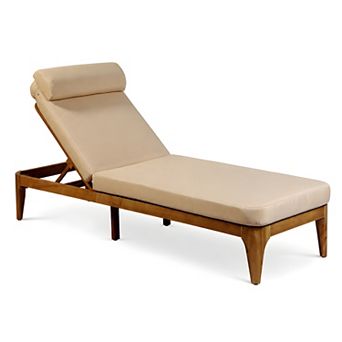Trikiousd Acacia Wood Cushion Chaise 4-Position Backrest Sun Lounge Chair