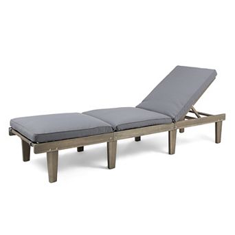 Trikiousd Wooden Chaise Lounge with Cushion, Patio Poolside Reclining Lounge Chair
