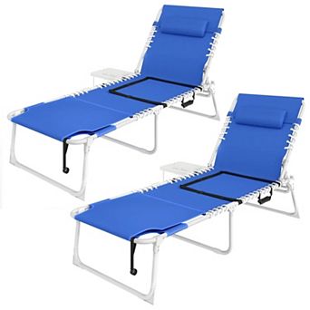Trikiousd Folding Chaise Lounge Chair 5-level Reclining, Outdoor Tanning Chair with Side Table