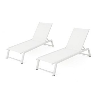 Trikiousd Aluminum Frame Chaise Lounges Set of 2, Outdoor Mesh Double Reclining Chaise Lounge