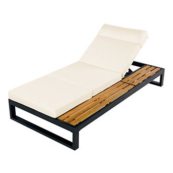 Trikiousd Adjustable Chaise Lounge Poolside Recliner with 4-Fold Cushion & Side Shelf
