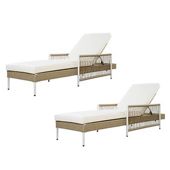 Trikiousd Outdoor All-Weather PE Rattan Chaise Lounge Chair
