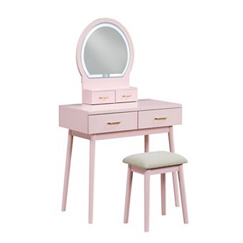 Trikiousd Makeup Vanity Dresser with Mirror and Stool
