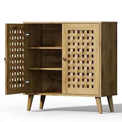 Trikiousd Buffet Cabinet Sideboard with Basket Weave Wooden Doors