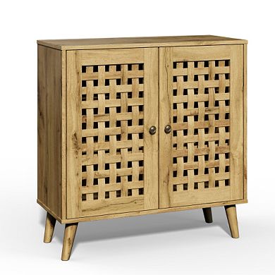 Trikiousd Buffet Cabinet Sideboard with Basket Weave Wooden Doors