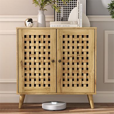 Trikiousd Buffet Cabinet Sideboard with Basket Weave Wooden Doors