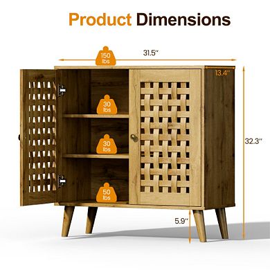 Trikiousd Buffet Cabinet Sideboard with Basket Weave Wooden Doors