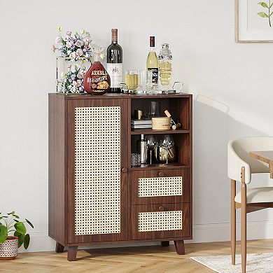 Trikiousd Rattan Buffet Cabinet Sideboard Cabinet for Living Room Kitchen Entryway