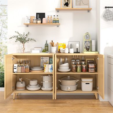 Trikiousd Large Storage Cabinet Buffet Sideboard Console Table with Grille Doors