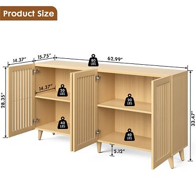 Trikiousd Large Storage Cabinet Buffet Sideboard Console Table with Grille Doors