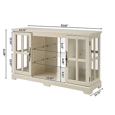 Trikiousd Glass Doors Sideboard Cabinet with RGB LED Lights and Adjustable Shelves