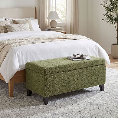 Trikiousd Boucle Storage Ottoman with Flip Top Lid and Rubber Wood Legs
