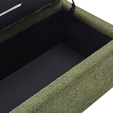 Trikiousd Boucle Storage Ottoman with Flip Top Lid and Rubber Wood Legs