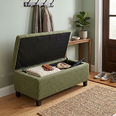 Trikiousd Boucle Storage Ottoman with Flip Top Lid and Rubber Wood Legs