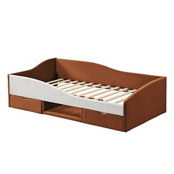 Trikiousd Upholstered Daybed Frame with 2 Storage Drawers and Padded Shelf