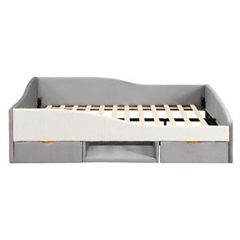 Trikiousd Upholstered Daybed Frame with 2 Storage Drawers and Padded Shelf