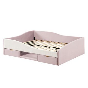 Trikiousd Upholstered Daybed Frame with 2 Storage Drawers and Padded Shelf