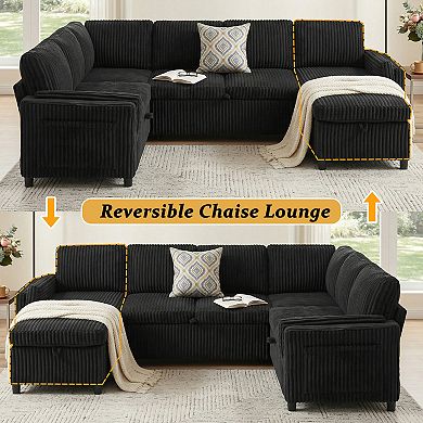 Trikiousd U-Shaped Pull-Out Sleeper Sofa with Storage, USB & Reversible Chaise