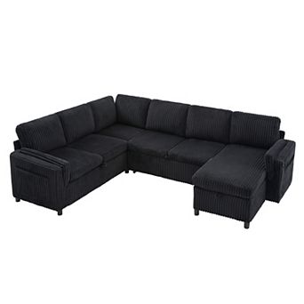 Trikiousd U-Shaped Pull-Out Sleeper Sofa with Storage, USB & Reversible Chaise