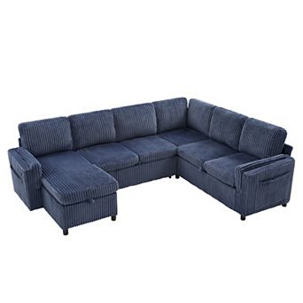 Trikiousd U-Shaped Pull-Out Sleeper Sofa with Storage, USB & Reversible Chaise