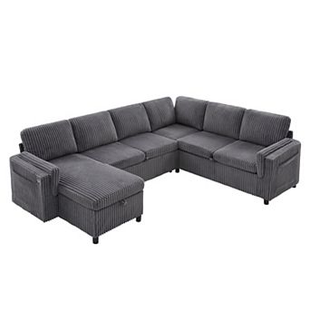 Trikiousd U-Shaped Pull-Out Sleeper Sofa with Storage, USB & Reversible Chaise