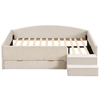 Trikiousd Upholstered Daybed Frame with 2 Storage Drawers and Wood Slat Support