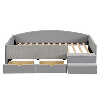 Trikiousd Upholstered Daybed Frame with 2 Storage Drawers and Wood Slat Support