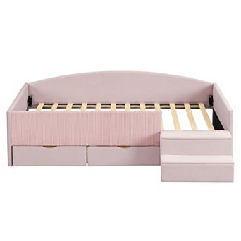 Trikiousd Upholstered Daybed Frame with 2 Storage Drawers and Wood Slat Support
