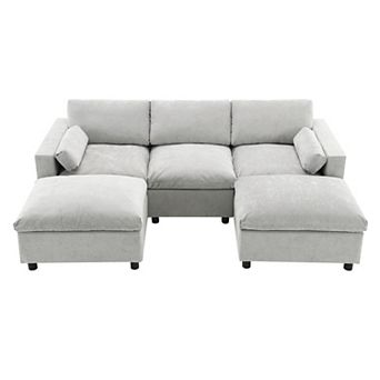 Trikiousd 84.5" U-Shaped Modular Chenille Sectional Sofa with Ottoman & Storage Pockets