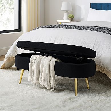 Trikiousd Oval Storage Ottoman Bench with Flannel Upholstery and Metal Legs
