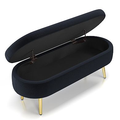 Trikiousd Oval Storage Ottoman Bench with Flannel Upholstery and Metal Legs