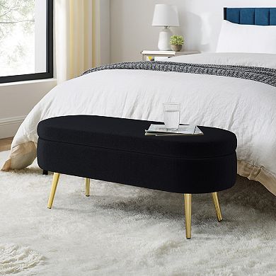 Trikiousd Oval Storage Ottoman Bench with Flannel Upholstery and Metal Legs