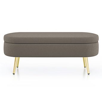 Trikiousd Oval Storage Ottoman Bench with Flannel Upholstery and Metal Legs