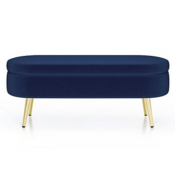 Trikiousd Oval Storage Ottoman Bench with Flannel Upholstery and Metal Legs