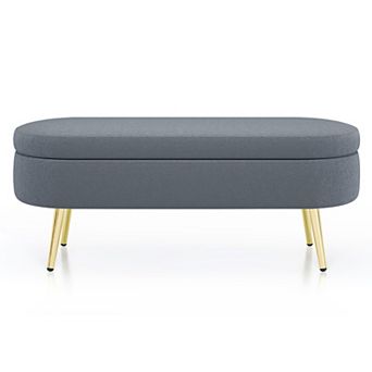 Trikiousd Oval Storage Ottoman Bench with Flannel Upholstery and Metal Legs