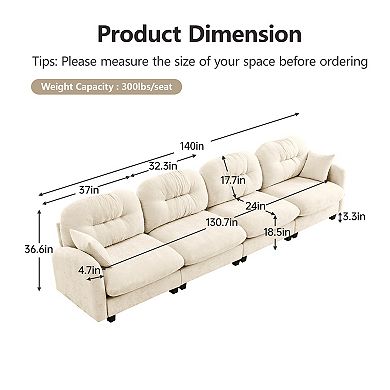 Trikiousd 4-Seater Modular Sectional Sofa with Chenille Fabric and Tufted Backrest