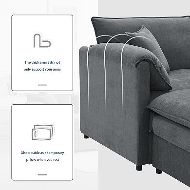 Trikiousd 103" Chenille Modular Sectional Sofa with Deep Seat, Ottoman & Double Cushions
