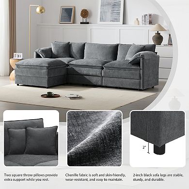 Trikiousd 103" Chenille Modular Sectional Sofa with Deep Seat, Ottoman & Double Cushions