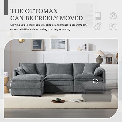 Trikiousd 103" Chenille Modular Sectional Sofa with Deep Seat, Ottoman & Double Cushions