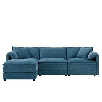Trikiousd 103" Chenille Modular Sectional Sofa with Deep Seat, Ottoman & Double Cushions