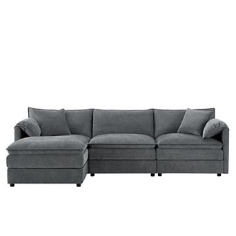 Trikiousd 103" Chenille Modular Sectional Sofa with Deep Seat, Ottoman & Double Cushions